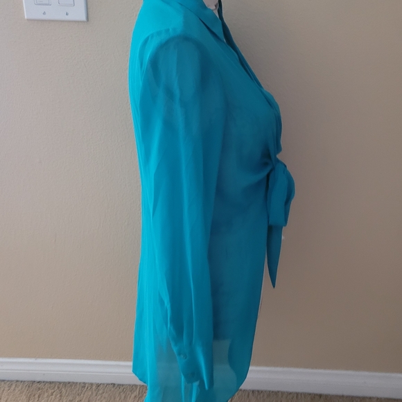 Bar III Teal Tie-Front Blouse/cover up - Picture 2 of 6